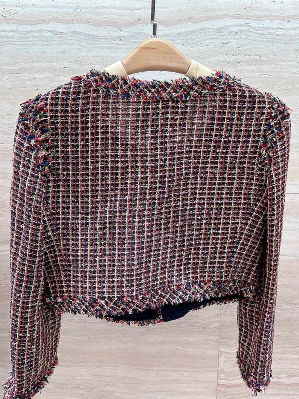 Authentic CHANEL Multicolor Tweed Cropped Jacket with Gold Buttons - Picture 2 of 5